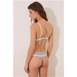 Tanga tira algodón canalé encaje gris