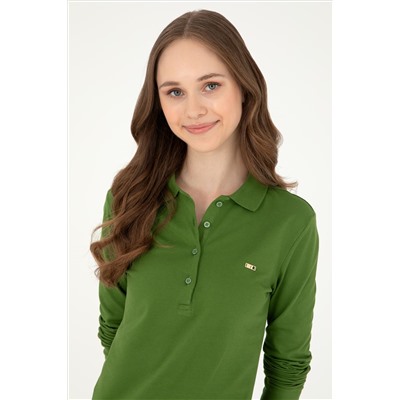Kadın Yeşil Basic Polo Yaka Sweatshirt