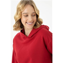 Kadın Kırmızı Kapüşonlu Sweatshirt