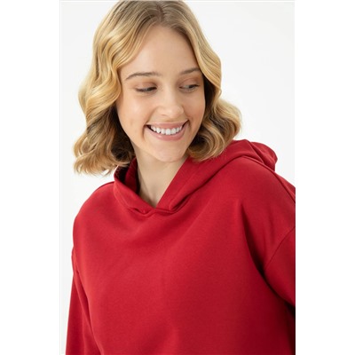 Kadın Kırmızı Kapüşonlu Sweatshirt