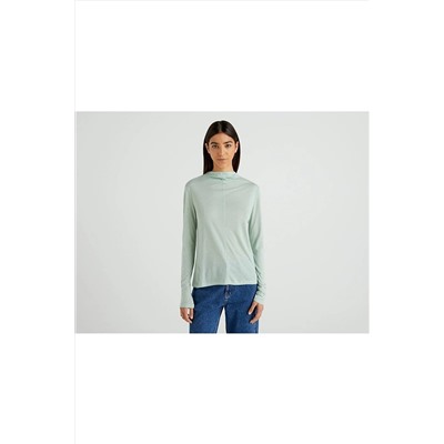 United Colors of Benetton Kadın Havacı Mavi Yün-viskoz Karışımlı Sweatshirt 122A3QKWD102F-6L2