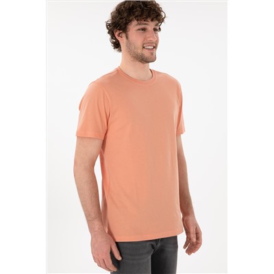 Erkek Regular Fit Bisiklet Yaka Somon Basic Tişört