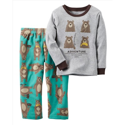 2-Piece Cotton & Fleece PJs