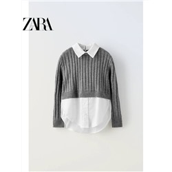 ZARA  😍 официальный сайт⚡️ кардиган - рубашка для девочек, отличный вариант для школы 🏫  скидка  71🛍    ✅Цвет: на фото     ✅Материал: акрил ( больше информации нет)