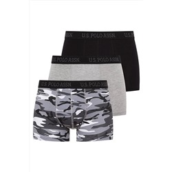 U.S. Polo Assn. Erkek Siyah - Kamuflaj - Gri 3 Lü Boxer US.01.80453.INT