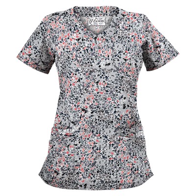 UA Spring Ditzy Silver Print Scrub Top