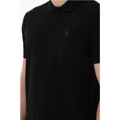 Erkek Slim Fit Polo Yaka Siyah Basic Tişört