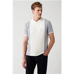 Avva Erkek Gri-beyaz Polo Yaka Parçalı Fermuarlı Ribanalı Standart Fit Normal Kesim T-shirt A31y1186 A31Y1186