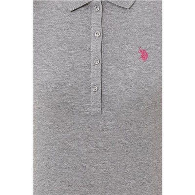 Kadın Gri Melanj Basic Polo Yaka Tişört