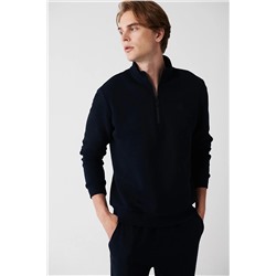 Avva Erkek Lacivert Dik Yaka Fermuarlı Içi Polarlı 3 Iplik Regular Fit Standart Kesim Unisex Sweatshirt E001020