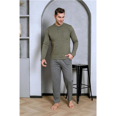 AHENGİM Man Erkek Pijama Takımı Interlok Cepli Altı Düz Pamuklu Mevsimlik M70022279 1-2-10001223