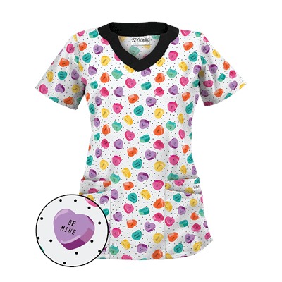 UA Candy Hearts White Print Scrub Top