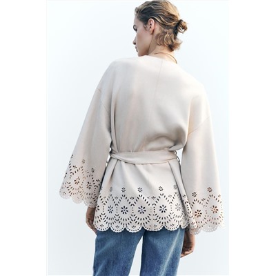 OPENWORK SUEDE-EFFECT TRENCH COAT