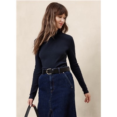 Ribbed Mock-Neck T-Shirt