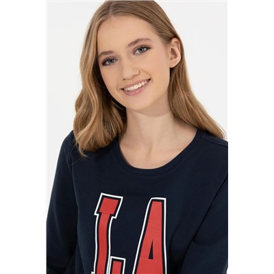 Kadın Lacivert Bisiklet Yaka Sweatshirt