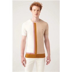 Avva Erkek Bej Bisiklet Yaka Renk Bloklu Ribanalı Standart Fit Normal Kesim Triko T-shirt A31y5019 A31Y5019