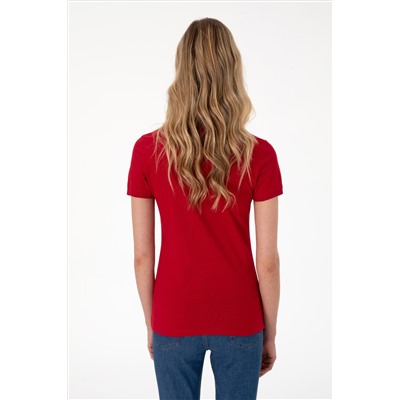 Kadın Kırmızı Basic Polo Yaka Tişört