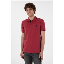 Erkek Slim Fit Polo Yaka Vişne Basic Tişört