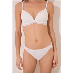 Tanga tira algodón canalé encaje marfil