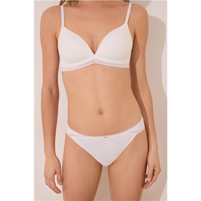 Tanga tira algodón canalé encaje marfil