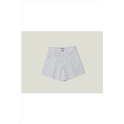 United Colors of BenettonKız Çocuk Beyaz Beli Ayarlanabilir Poplin Bermuda Şort Beyaz