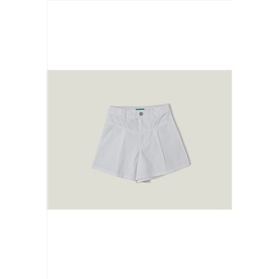 United Colors of BenettonKız Çocuk Beyaz Beli Ayarlanabilir Poplin Bermuda Şort Beyaz