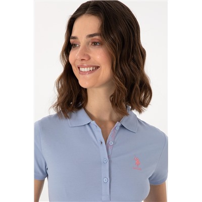 Kadın Açık Mavi Basic Polo Yaka Tişört