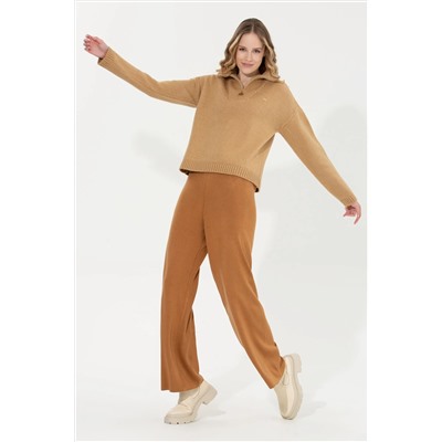 Kadın Camel Melanj Triko Pantolon