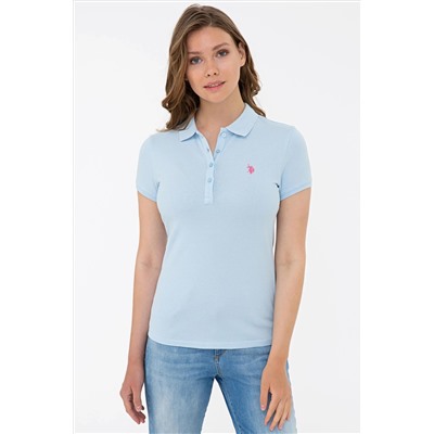 Kadın Açık Mavi Basic Polo Yaka Tişört