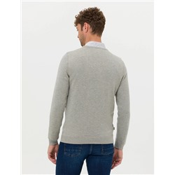 Açık Gri Melanj Slim Fit Basic Kazak
