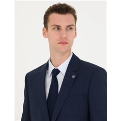 Kareli Lacivert Slim Fit Takım Elbise