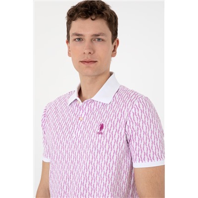 Erkek Regular Fit Polo Yaka Menekşe Desenli Tişört
