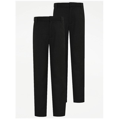 Boys Charcoal Slim Leg School Trousers 2 Pack