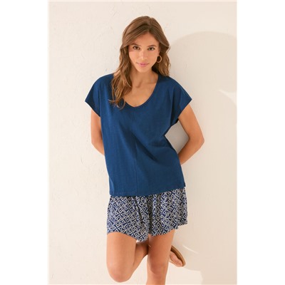 Camiseta manga corta brillo azul