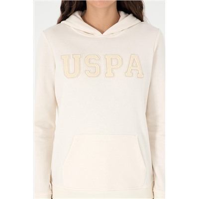 Kadın Krem Basic Kapüşonlu Sweatshirt