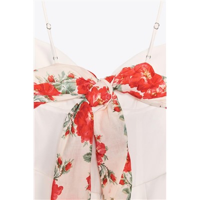 CUT-OUT SCARF PRINT PLAYSUIT