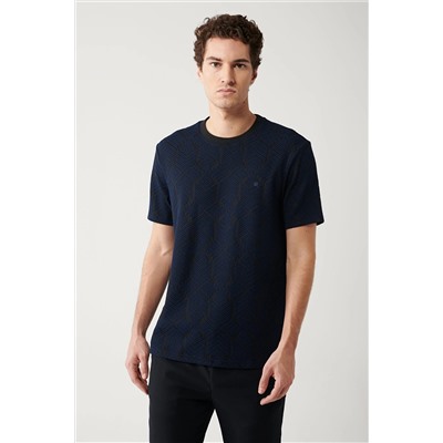 Avva Erkek Lacivert Bisiklet Yaka Jakarlı Standart Fit Normal Kesim T-Shirt A32Y1180