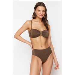 TRENDYOLMİLLA Kahverengi Straplez Aksesuarlı Simli Brazilian Bikini Takımı TBESS24BT00054