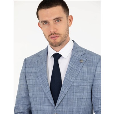 Ekose Açık Mavi Slim Fit Takım Elbise