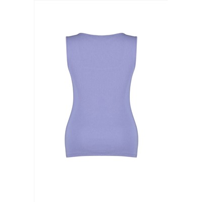 Lila Basic Fitilli Kare Yaka Örme Büyük Beden Atlet TBBSS22AL0011