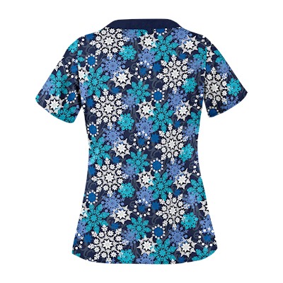 UA Festive Snowflakes Navy Print Scrub Top