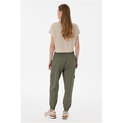Kadın Koyu Haki Jogger Fit Kanvas Pantolon