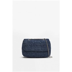 Denim shoulder bag with chain