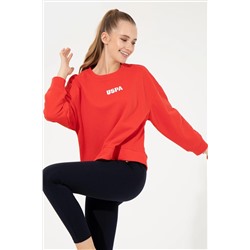 Kadın Kırmızı Bisiklet Yaka Basic Sweatshirt