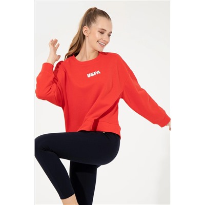 Kadın Kırmızı Bisiklet Yaka Basic Sweatshirt