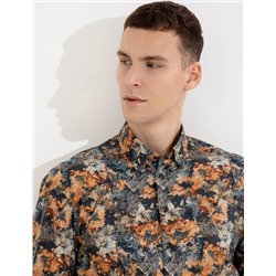 Turuncu Slim Fit Uzun Kollu Gömlek