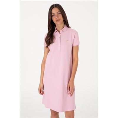 Kadın Açık Pembe Polo Yaka Mini Boy Örme Elbise