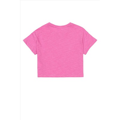 Kız Çocuk Pembe Bisiklet Yaka Crop Tişört