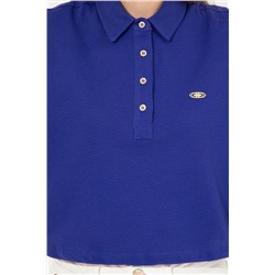 Kadın Mavi Polo Yaka Crop Tişört