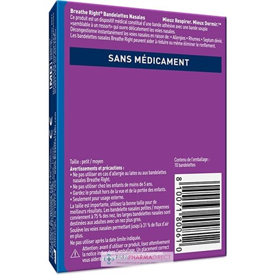 Breathe Right Bandelettes Nasales Sensitive 10 Bandelettes